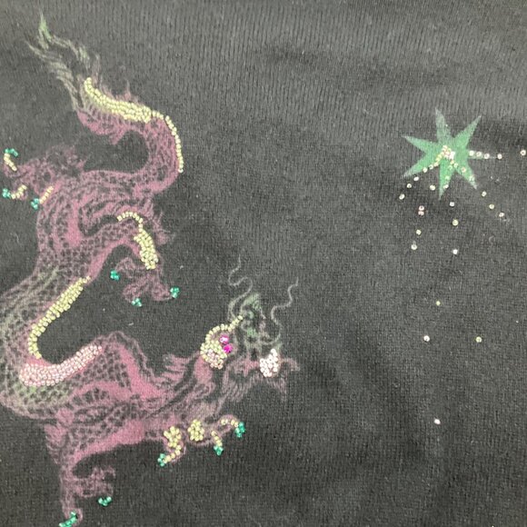 VTG Dinamita Black Cashmere Cardigan Dragon Beaded Asymmetric Goth Whimsy Y2K - Picture 5 of 13